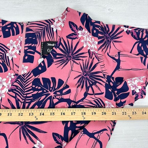 ModCloth x Collectif Maxi Dress 14 Pink Thelma Tropicool V Neck Tie Waist NWT - Picture 13 of 16